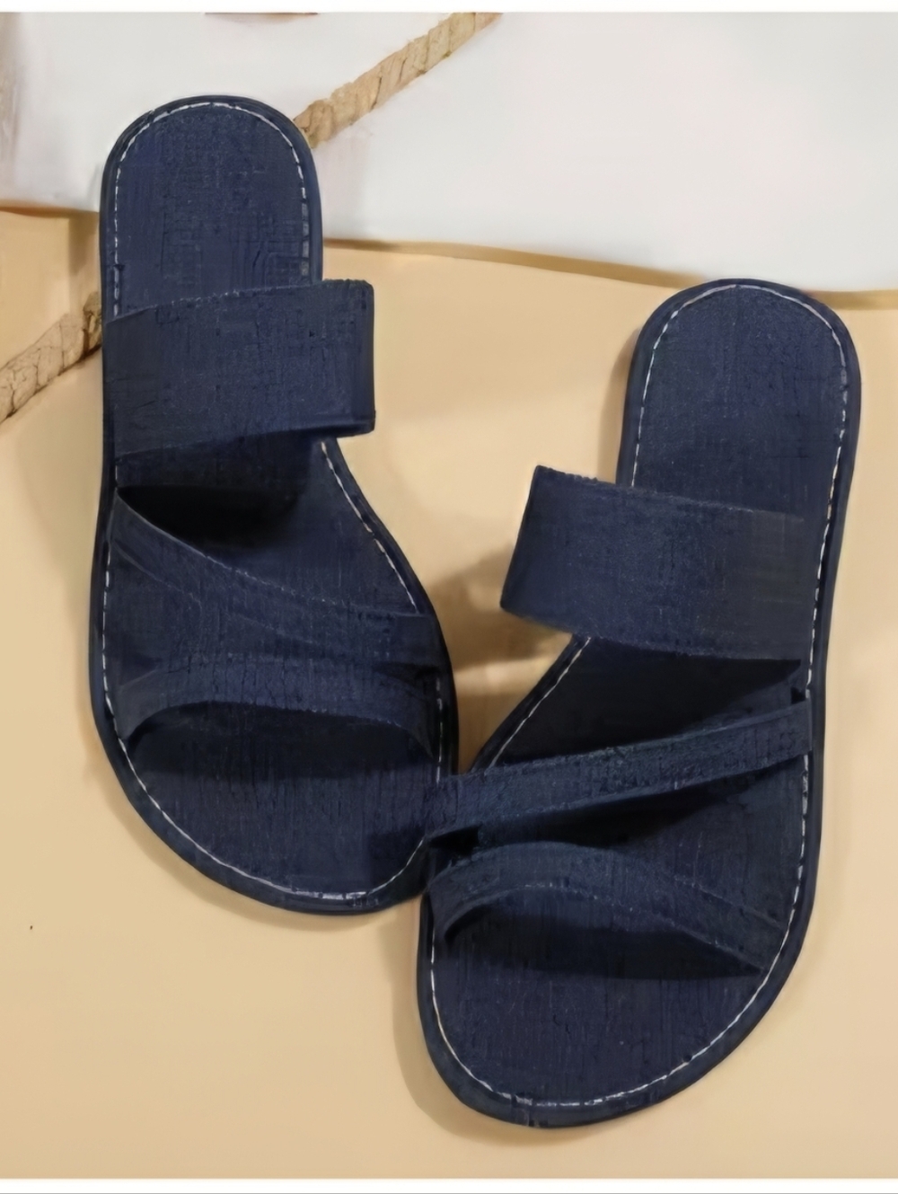 NEW WOMEN DENIN NAVY BLUE SOLID FLAT SANDALS SLIDES SHOES SIZE 11.5